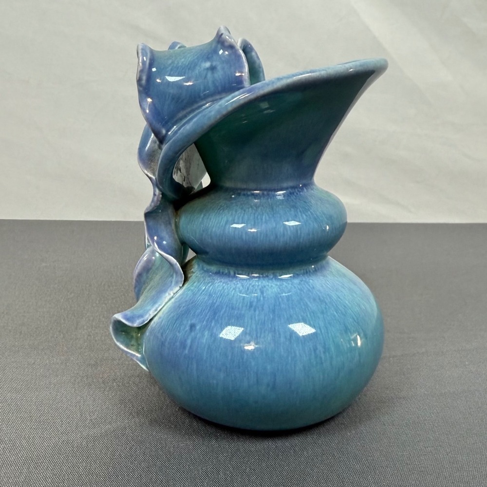Turquoise‎ Blue Ceramic Bow Vase Vintage Studio Pottery Unique Accent Decor - Picture 4 of 8